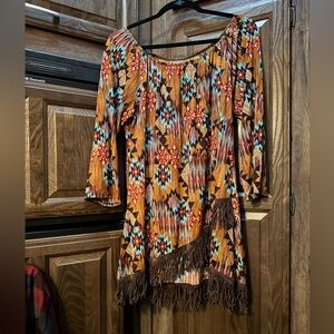 Bohemian / Southwestern / Western Fringe Women's Top - Multicolor Sz M
